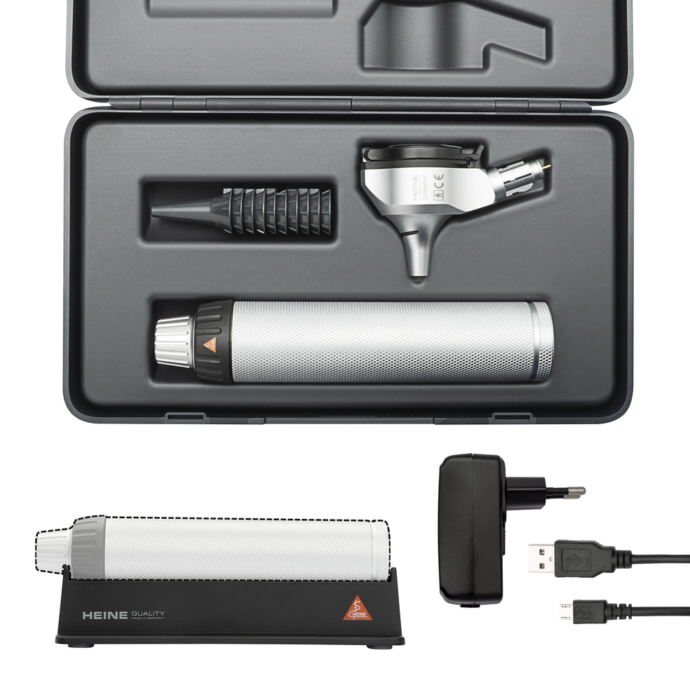 [HE_B-143.28.388] Otoscope BETA 400 LED F.O 3,5V, 10 spéculums AllSpec Ø4 mm, chargeur USB, étui