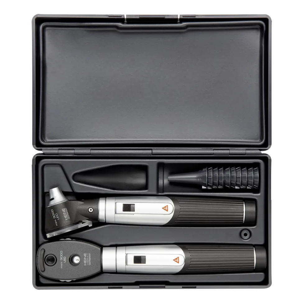 [HE_D-872.11.021_N] Kit Mini 3000 Ophtalmoscope LED & Otoscope LED, étui (Sans Fibre Optique, Noir)